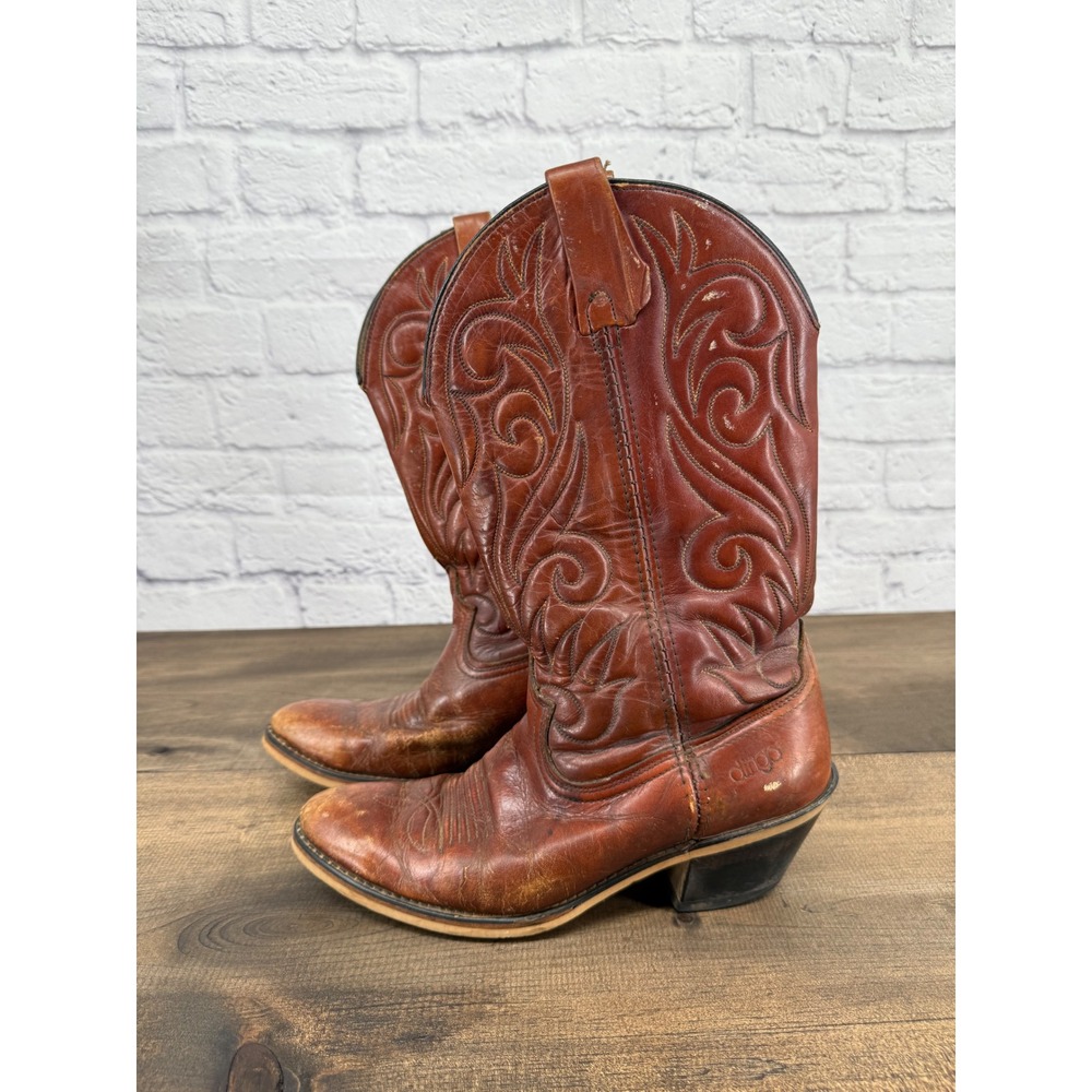 Dingo Mens Leather Western Cowboy Boots Brown Size 9 D Boho Festival Rodeo